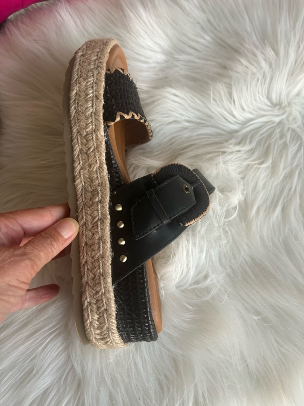 Earth Black and Tan Espadrille Slide Sandals - Picture 9 of 10
